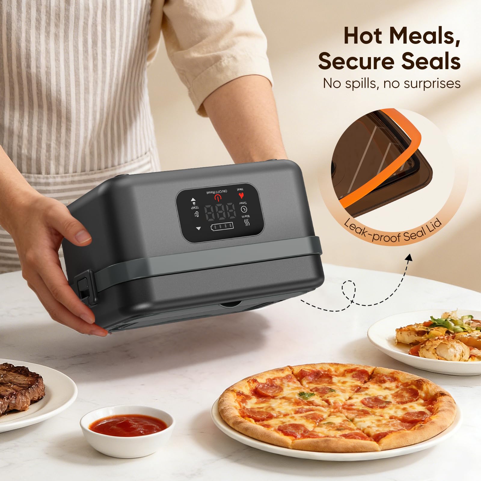 Scaldavivande Elettrico Portatile 1L con Temperatura e Tempo Regolabili, Scaldavivande a Batteria Ricaricabile con Display LED Scaldavivande Portatile con Ufficio Viaggio Esterno（nero grigio）