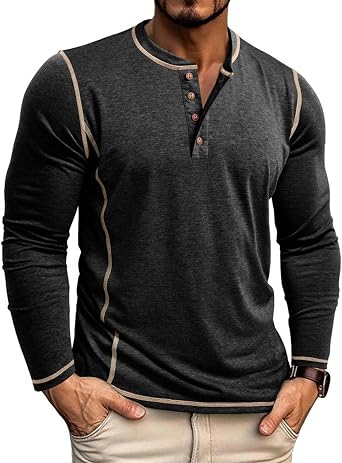 تي شيرت Henley للرجال لتمارين العضلات الرياضية، تي شيرت بأزرار، قمصان جولف أساسية، تي شيرت خفيف الوزن بأكمام طويلة