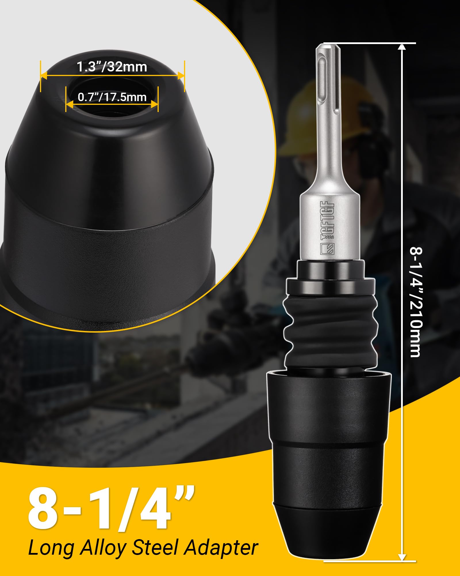 TGFTGF Adaptador SDS-Plus a SDS-Max, adaptador de aleación de acero de 8-1/4 pulgadas para taladros de martillo giratorio, adaptador de broca duradero para trabajos de hormigón y demolición, hogar