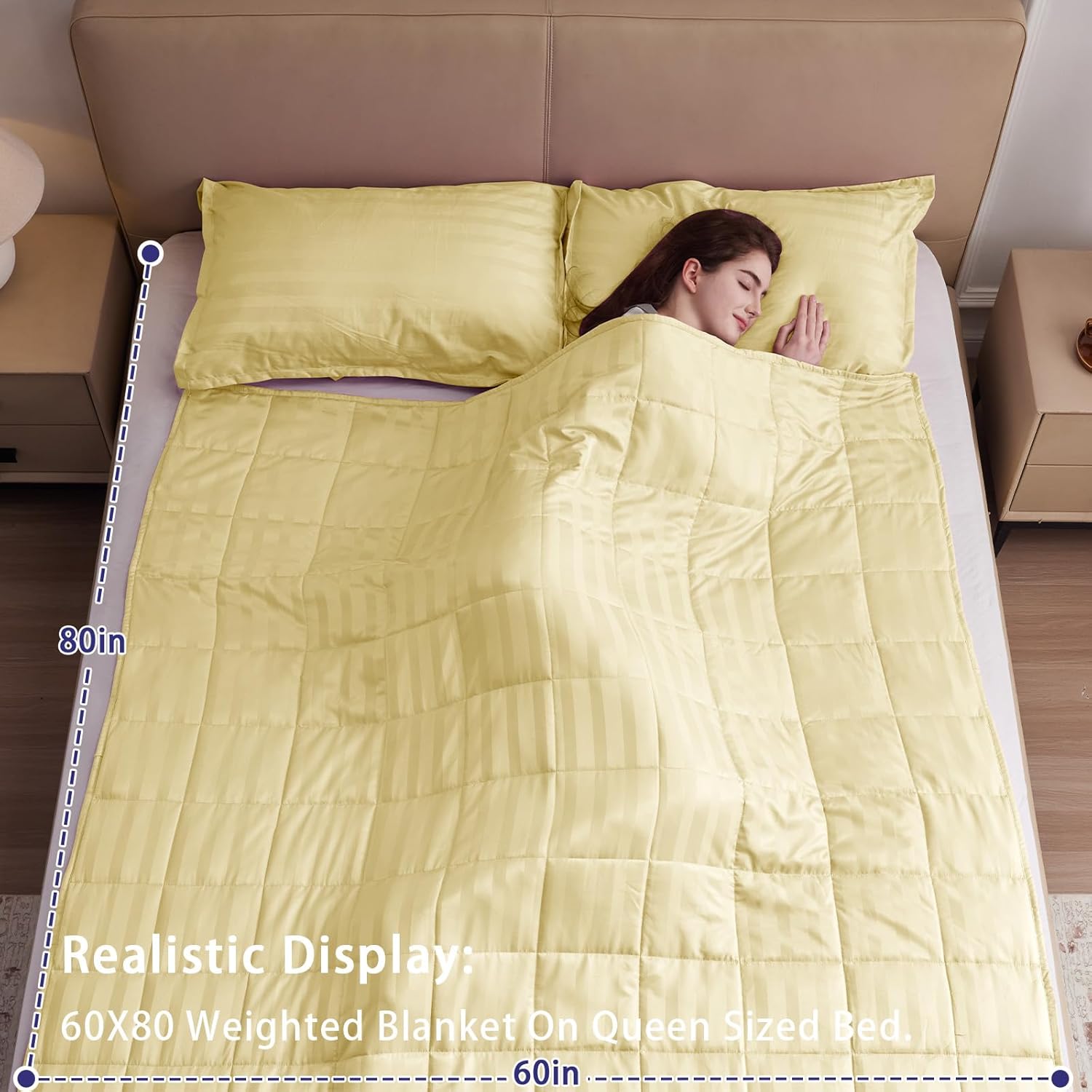 Weighted Blanket for Adults (25 lbs, 60" x 80", Mustard yellow Stripes) Heavy Blanket for Sleeping Perfect for 240-260 lbs, Queen Size Breathable Blanket with Premium Glass Bead, Machine Washable - Image 2