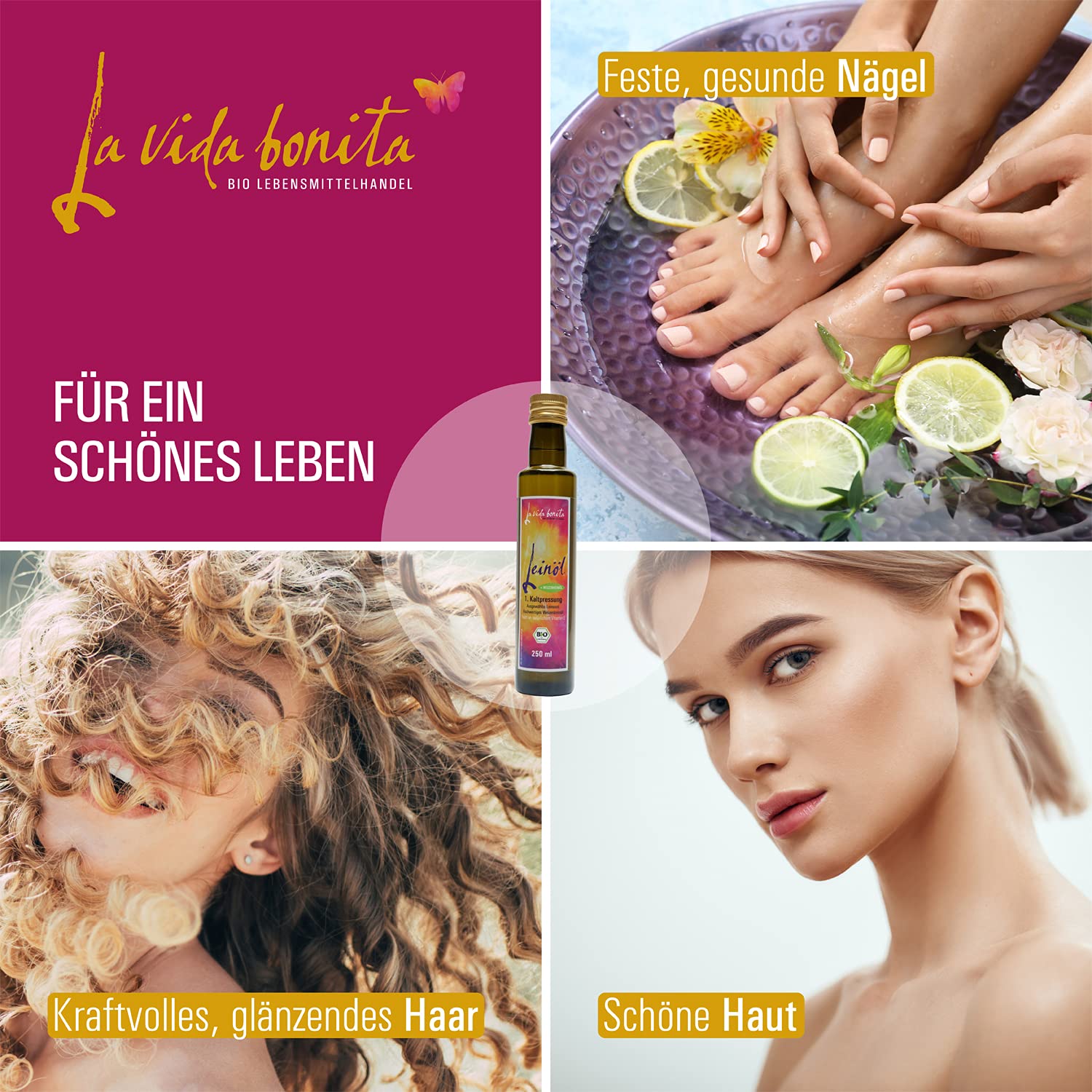 Leinöl mit Weizenkeimöl | DOPPEL-Pack 2x 750 ml | 100% frisch aus 1. Kaltpressung in Deutschland I Reich an Omega-3-Fettsäuren | vegan, Rohkost, laktosefrei & glutenfrei
