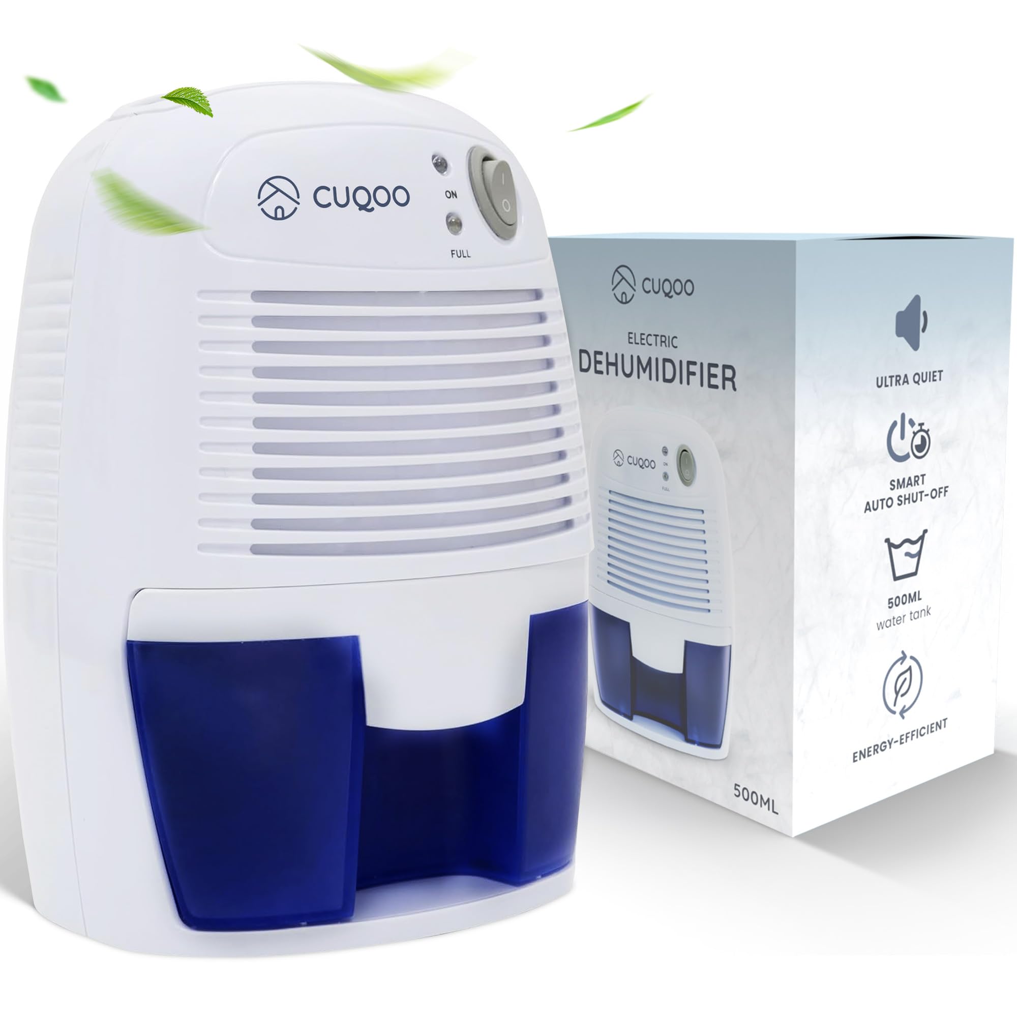 CUQOO 500ml Mini Dehumidifier – Small Electric Portable Dehumidifier for Bedroom, Bathroom, Wardrobe, Caravan & Home – Energy Efficient Moisture Absorber with Auto Shut Off & Quiet Operation