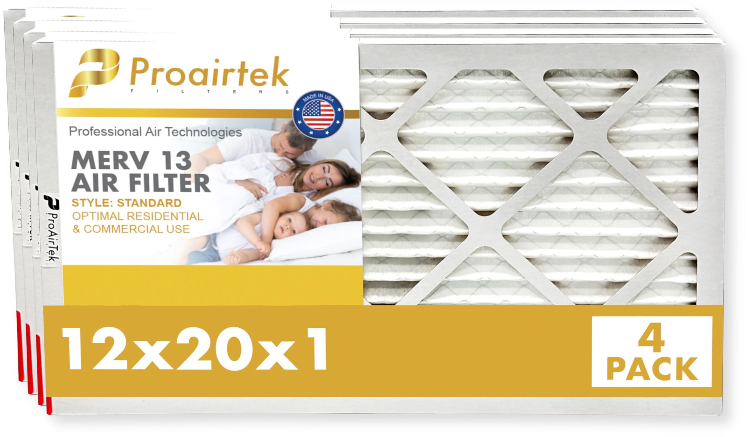 Proairtek AF12201M13SWH - Paquete de 4 filtros de aire MERV 13, modelo 12 x 20 x 1, ideal para cualquier persona que desee aire limpio y nítido en su hogar, captura partículas microscópicas