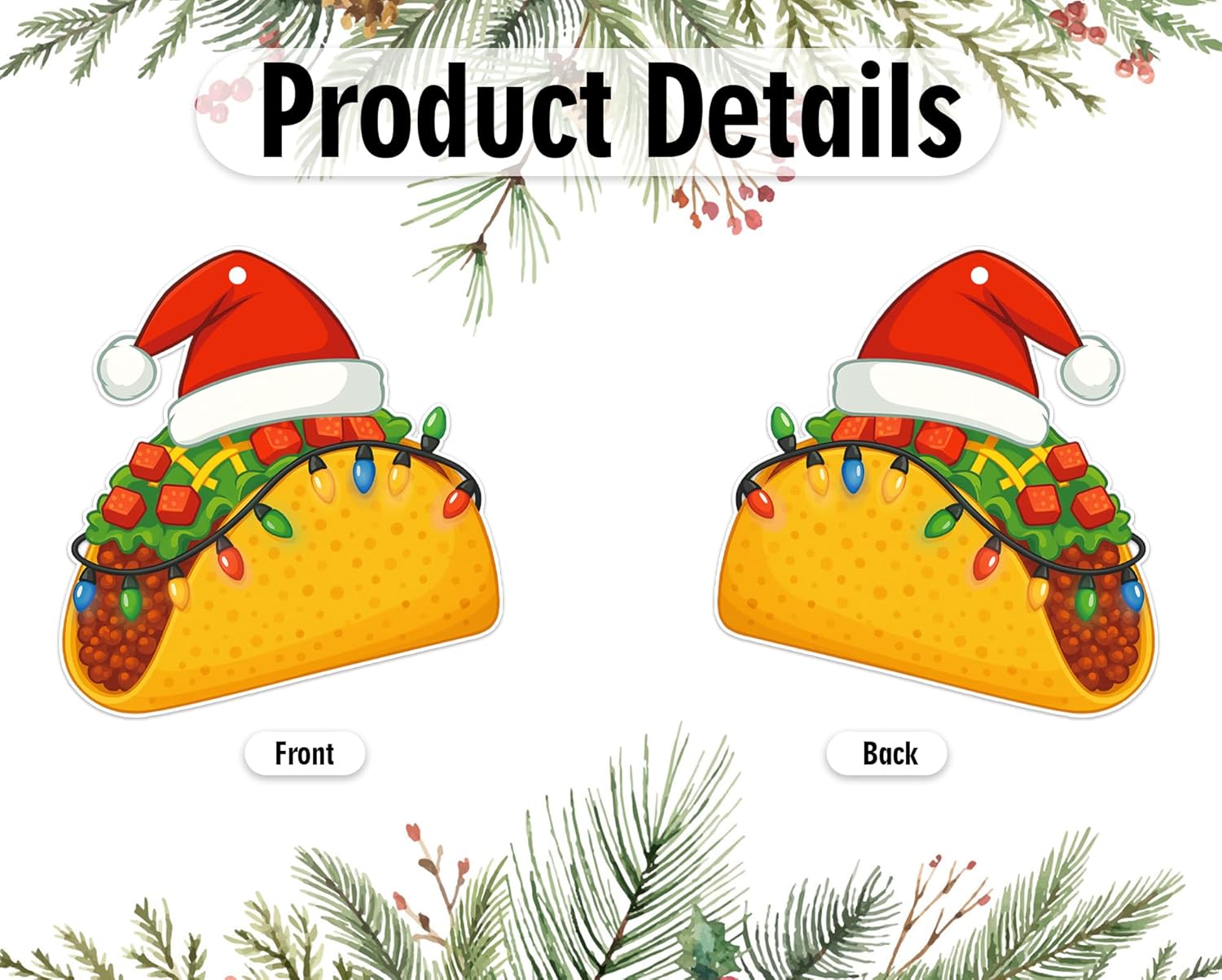 Taco Ornament Funny Santa Hat Taco Food Christmas Ornament Mexican Christmas Ornaments 2D Taco Lover Hanging Ornament for Kids Girl Boy Woman Mom Sister Men Mexican Xmas Home Party Favor - Image 2