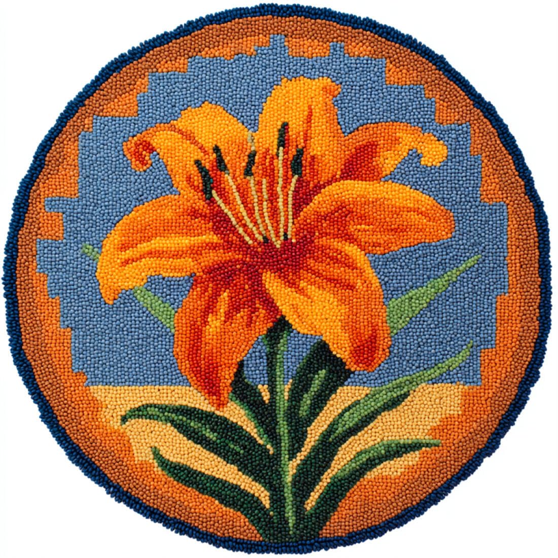 Rqwybcaxn DIY Latch Hook Rug Kit for Beginners Flower Crochet Starter Kit Cartoon Lily 60x60cm Round Easy Pattern Floor Mat Bedroom Handmade Art