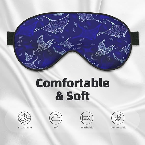 Manta Ray and Fish Print Silk Like Sleep Eye Mask Comfortable Blindfold Adjustable Soft Eye mask for Sleep