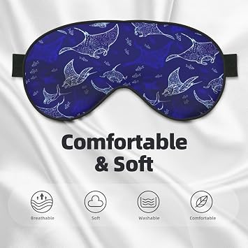 Manta Ray and Fish Print Silk Like Sleep Eye Mask Comfortable Blindfold Adjustable Soft Eye mask for Sleep