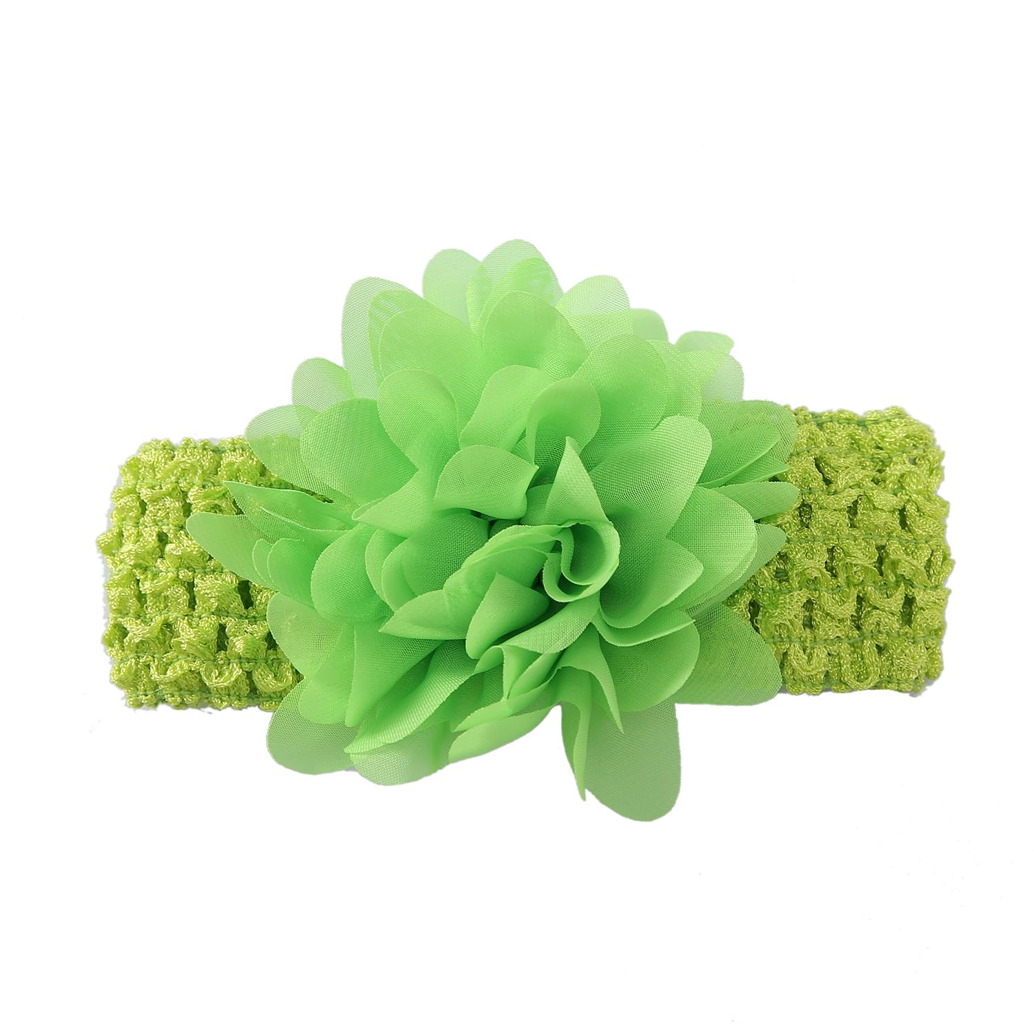 Pack of 5 Stretchy Hair Bands with Large Flowers, Baby Headband, Coloured Chiffon Headbands, Cute Headwear, Delicate Flowers, Hair Accessories, Headwraps for Babies, Newborns, Infants, Green โ image 1
