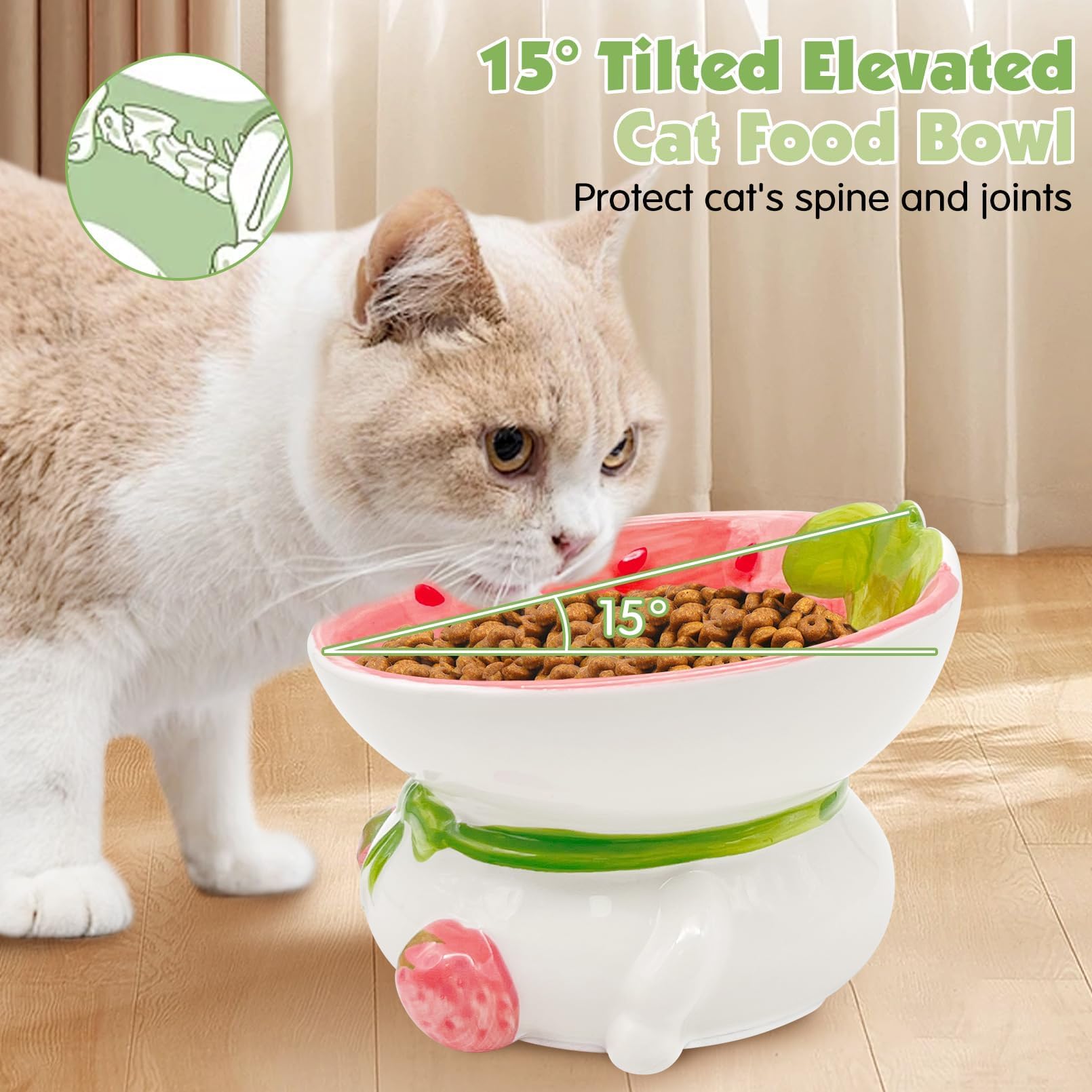 kathson Gamelle surélevée en céramique pour Chat, inclinée à 15°, gamelle surélevée pour Chat Anti-vomissements, gamelles d'alimentation pour Petit Chat avec Support pour protéger la Colonne