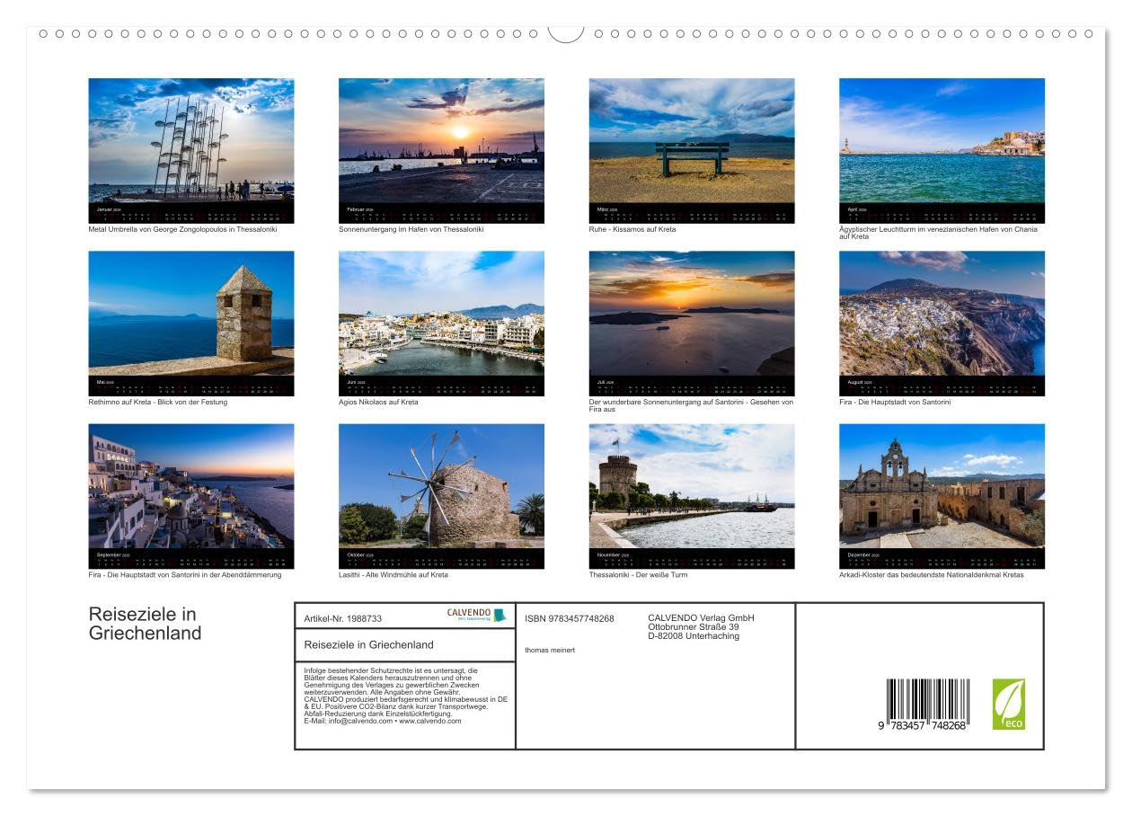 Reiseziele in Griechenland (hochwertiger Premium Wandkalender 2026 DIN A2 quer), Kunstdruck in Hochglanz: Drei Orte in Griechenland neu entdeckt (CALVENDO Orte)