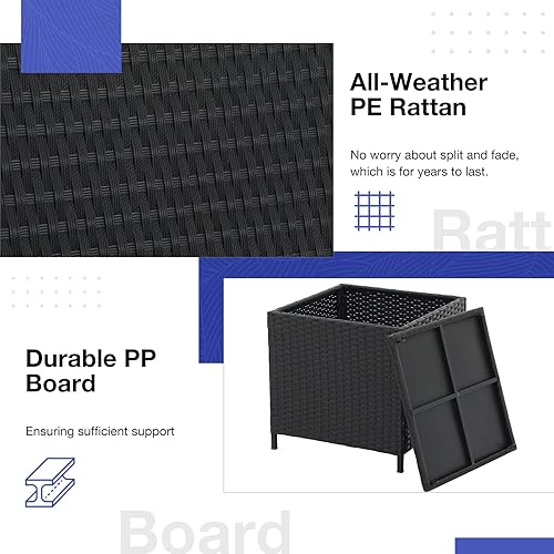 Miniatura 6 de Patiorama Mesa auxiliar para exteriores con almacenamiento, mesa de centro de mimbre para patio, mesa auxiliar de ratán de polietileno para todo