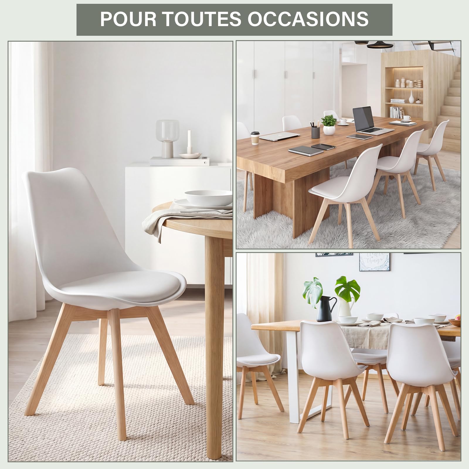 TEENO Chaises Salle à Manger Lot de 4, Scandinaves Bois Blanc