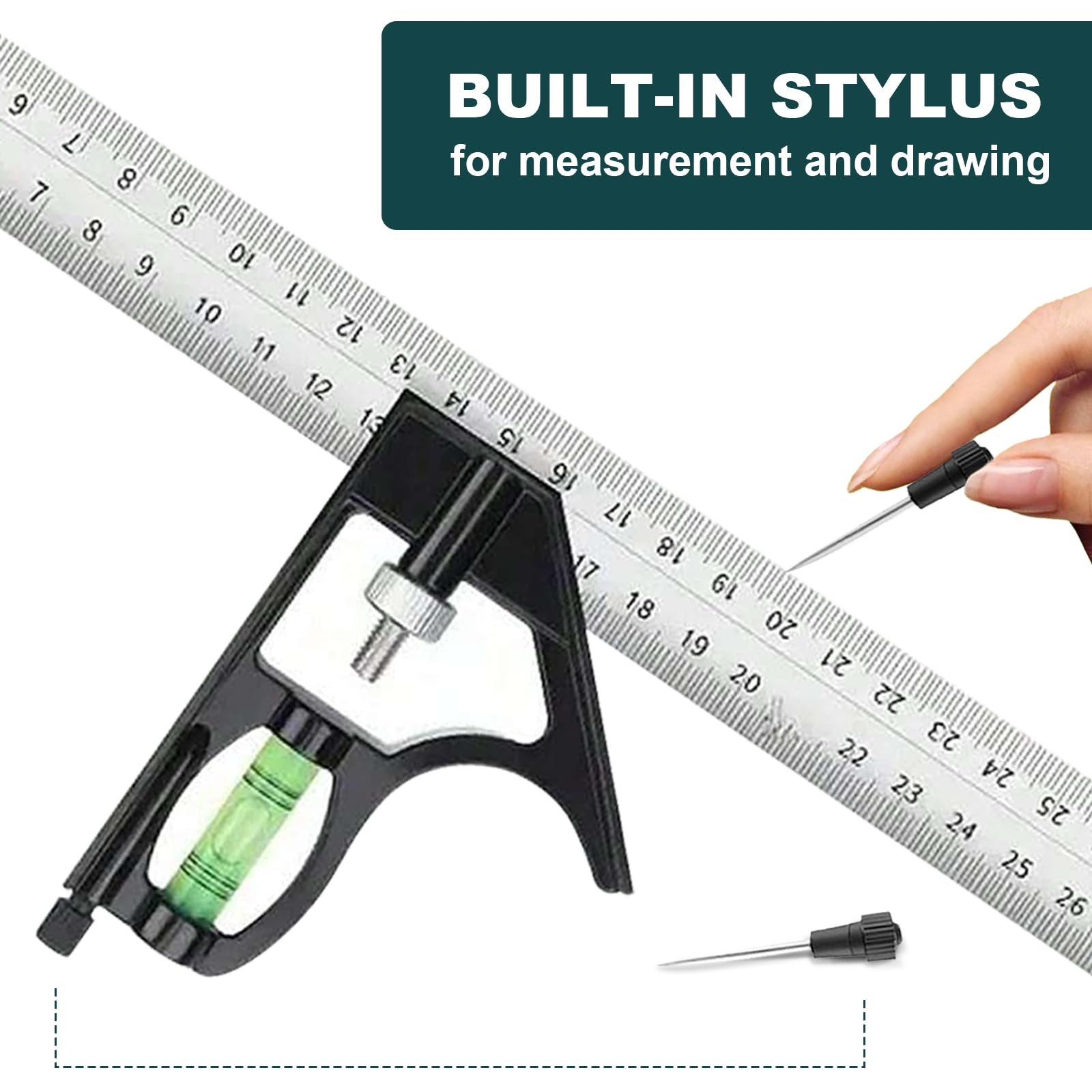 Square Ruler Tool Set, Combination Square Carpentry Tools with 12Inches/300mm Scale, 45/90 Degree Ruler with Bubble Level - Image 4