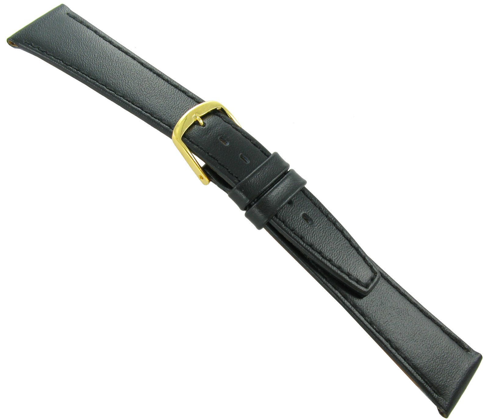 13mm T&C Black Genuine Calfskin Leather Flat Stitched Watch Band Ladies Regular