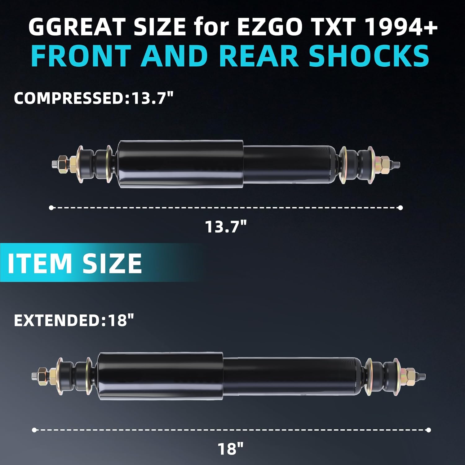 Golf Cart Shocks, Front Rear Shock Absorbers Kit for EZGO TXT/Medalist Gas and Electric 1994-up, Replaces OEM 76418-G01 70928-G01, Pack of 4