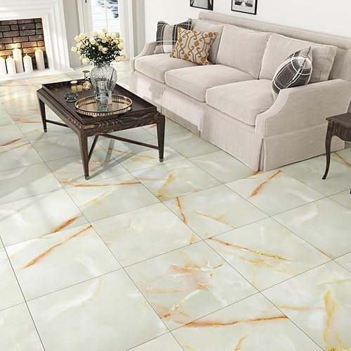 Miniatura 3 de Azulejos de vinilo de mármol beige para despegar y pegar, azulejos autoadhesivos impermeables de 12 x 12 pulgadas, adhesivos para cocina, baño,