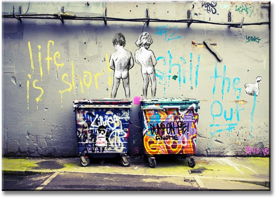 XMFHJFHJ Banksy Art Painting Prints (24x36inch Framed, Life is short chill the duck out)