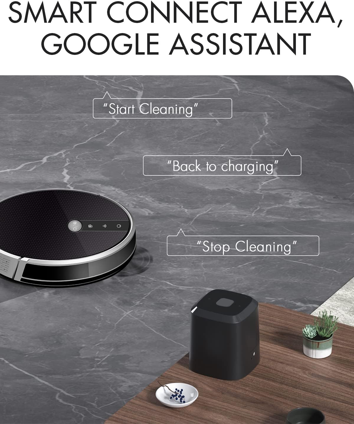 Robot vacuum with Alexa and Google Assistant commands
