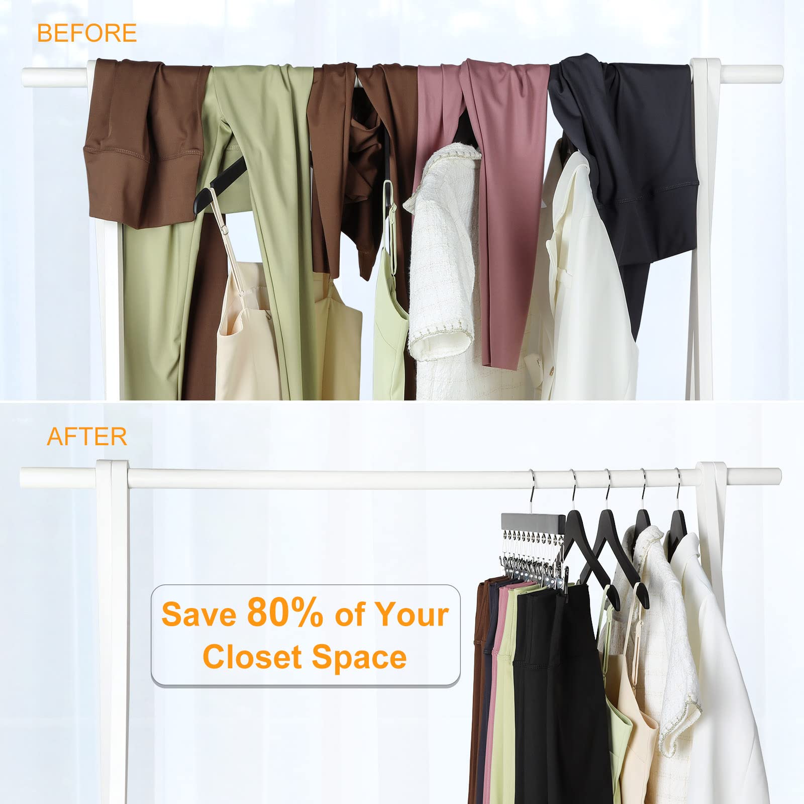 Organizer per leggings con clip, organizer per leggings per armadio,Grucce per abiti con clip rivestite in gomma - Appendiabiti portatili per espositori per leggings con gonna dietro la porta per port
