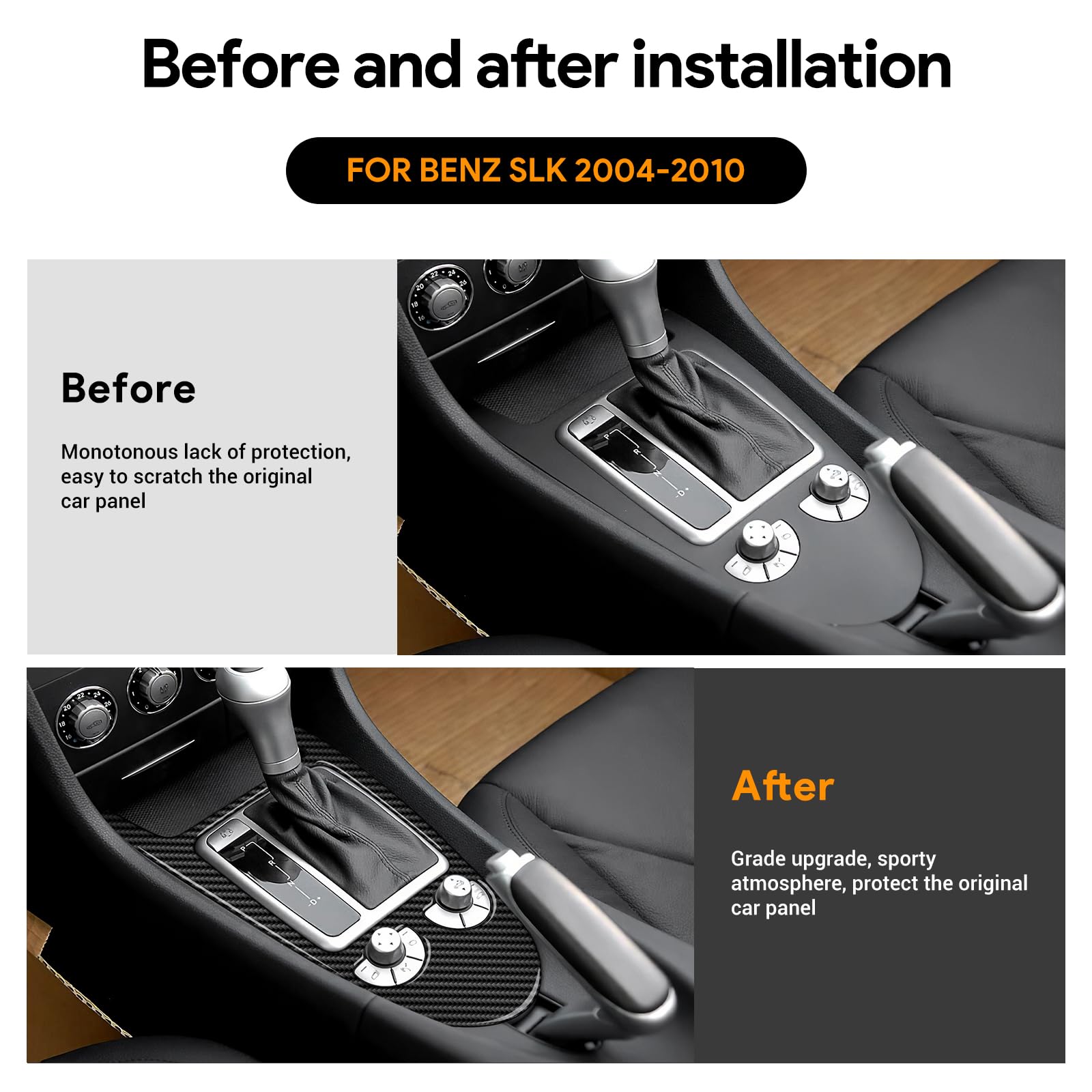 KUNGKIC Per Mercedes-Benz SLK R171 2004-2010 Accessori in Fibra di Carbonio Console Centrale del Cambio Cambio di Velocità Esterno Cornice Decorazione Pannello Adesivo Parti Auto Regalo (Nero)