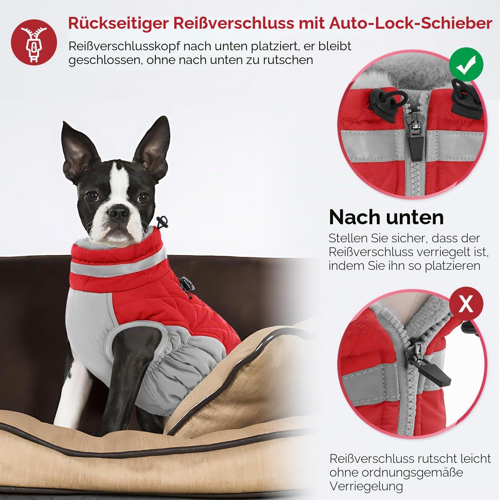 AOFITEE Hundejacke Kleine Hunde, Wasserdicht Hunde Wintermantel Warm Hundemantel mit Geschirr, Rollkragen Hunde Winterjacke Fleece Reflektierende Hundejacke Outdoor Hundebekleidung, S Weihnachtsrot