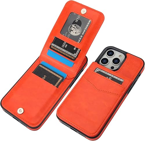 Miniatura 8 de KIHUWEY Funda compatible con iPhone 14 Pro Max con soporte para tarjeta de crédito, cierre magnético de cuero de alta calidad, funda protectora