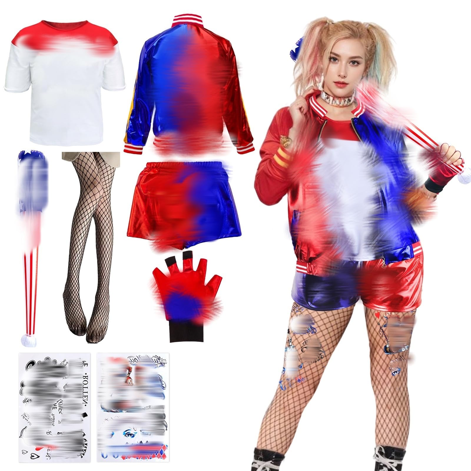 Costumes for Women Halloween- Villain Fancy Dress Harley Costume Outfit Ladies Carnival Cosplay Costume Kit with Jacket