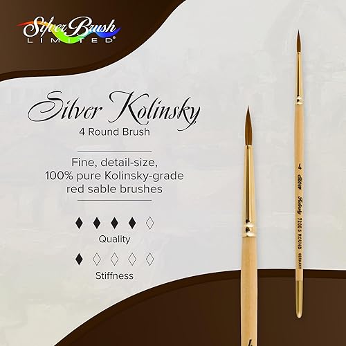 Miniatura 2 de Silver Brush Limited 7200S4 Kolinsky - Pincel redondo para acuarela y aceite, tamaño 4, mango corto