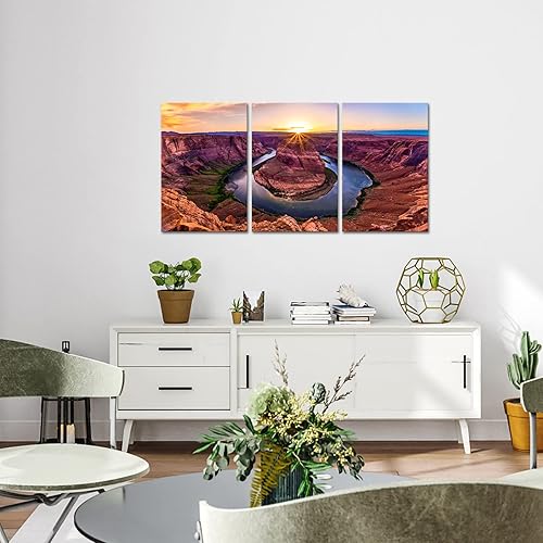 Miniatura 3 de sechars 3 piezas hermosas curvas de herradura al atardecer, arte de pared del Parque Nacional del Gran Cañón, impresiones en lienzo impresiones en