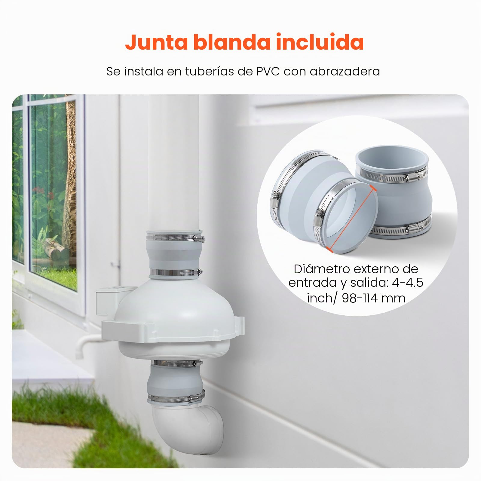 VEVOR Sistema de Ventilación para Mitigación Radón Silencioso, Kit de Mitigación de Radón 190 CFM con 2 Acopladores, Ventilador de Extracción para Ventilación Interior y Exterior, 305 x 320 x 235 mm
