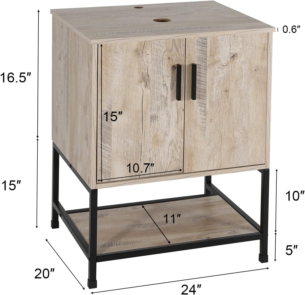 eclife 24" Bathroom Vanity Sink Combo Modern Metal Stand Cabinet W/Bottom Shelf Blue Boat Vessel Sink & Water Save Faucet & Pop Up Drain, Oak (A29BU)