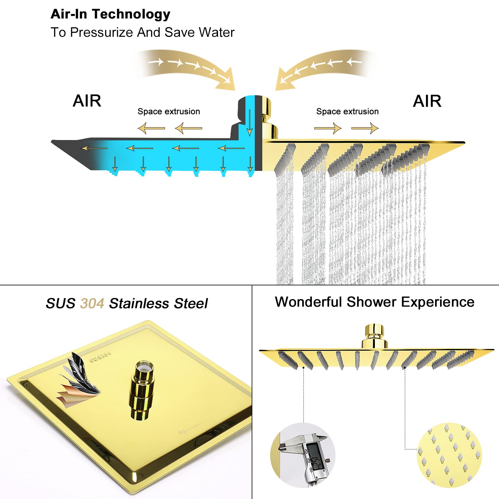 Snapklik.com : NearMoon Rain Shower Head, High Flow Stainless Steel ...