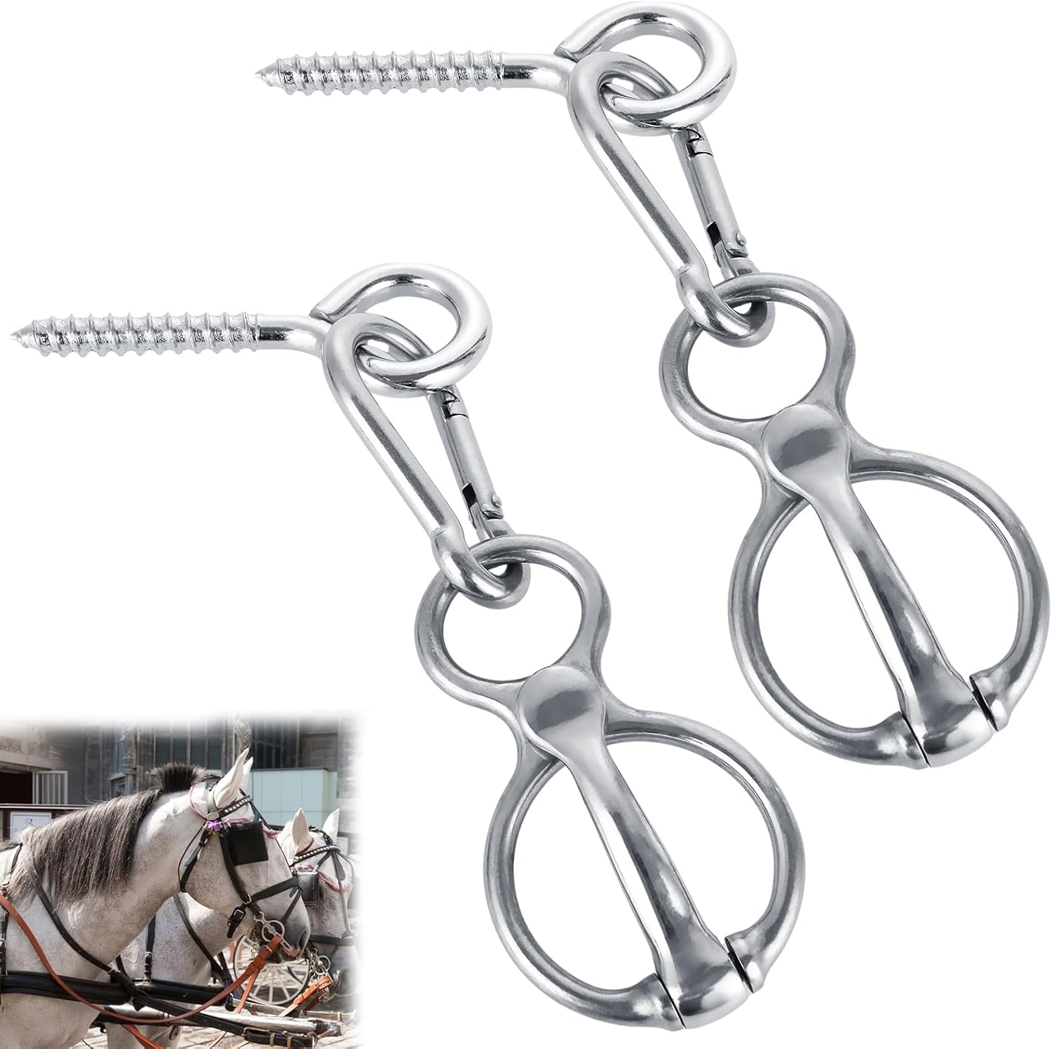 SHUESS 2 Pack Horse Tie Ring, Blocker Tie Ring for Horses, Horse Tack and Supplies, Safe Horse Accessories, Horse Training Equipment with Eye Bolt,Quick Snap,Humane Way Tie Ring Helps Horse Pull Back