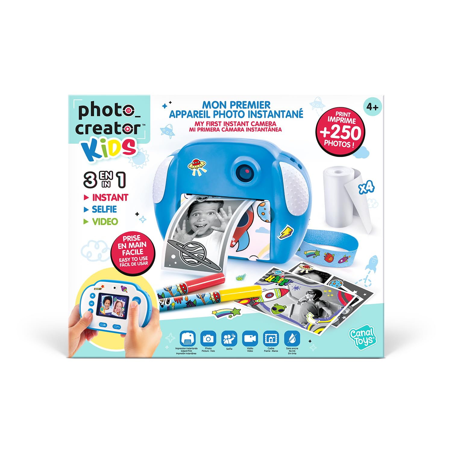 Canal Toys - Photo Creator - Appareil Photo à Impression Instantané - Selfie & Caméra Vidéo - Impression sur Rouleau de Papier Photo Thermique, sans Encre - Cadeau pour Enfant - Dès 4 Ans - CLK 011