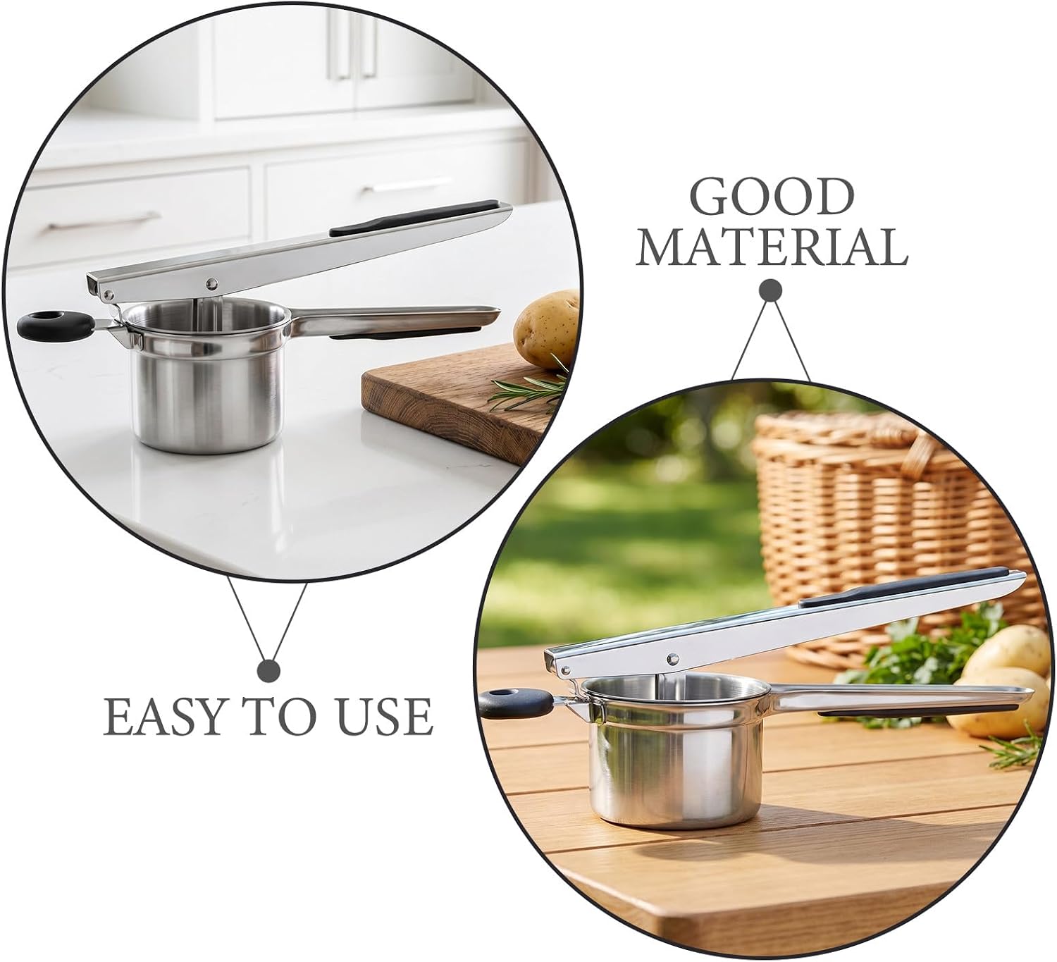 Potato Masher: 14oz Heavy Duty Stainless Steel Ricer with Handle - 4 Interchangeable Discs Spaetzle Maker for Smooth Mashed Potatoes, Gnocchi, and Baby Food Making
