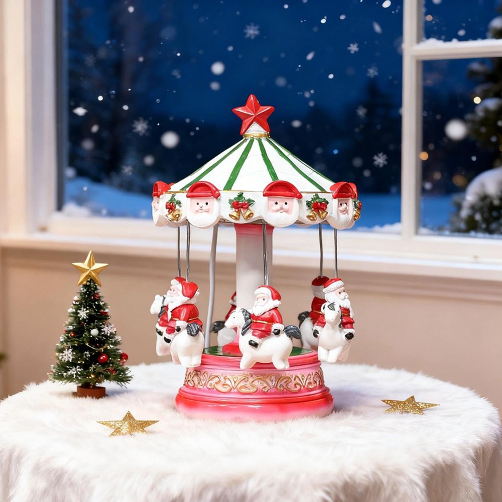 Oshhni Carrusel navideño de Papá con Luces y Figuras de Papá, Adorno de Escritorio Coleccionable único para Armario, Entrada o Interior.