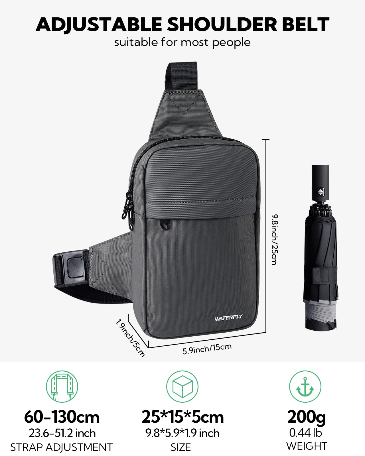 Waterfly Bolso Cruzada Bandolera en el Pecho Bolsa Hombro Cruzado Pequeño para el Trabajo Viajes Mujere Hombre