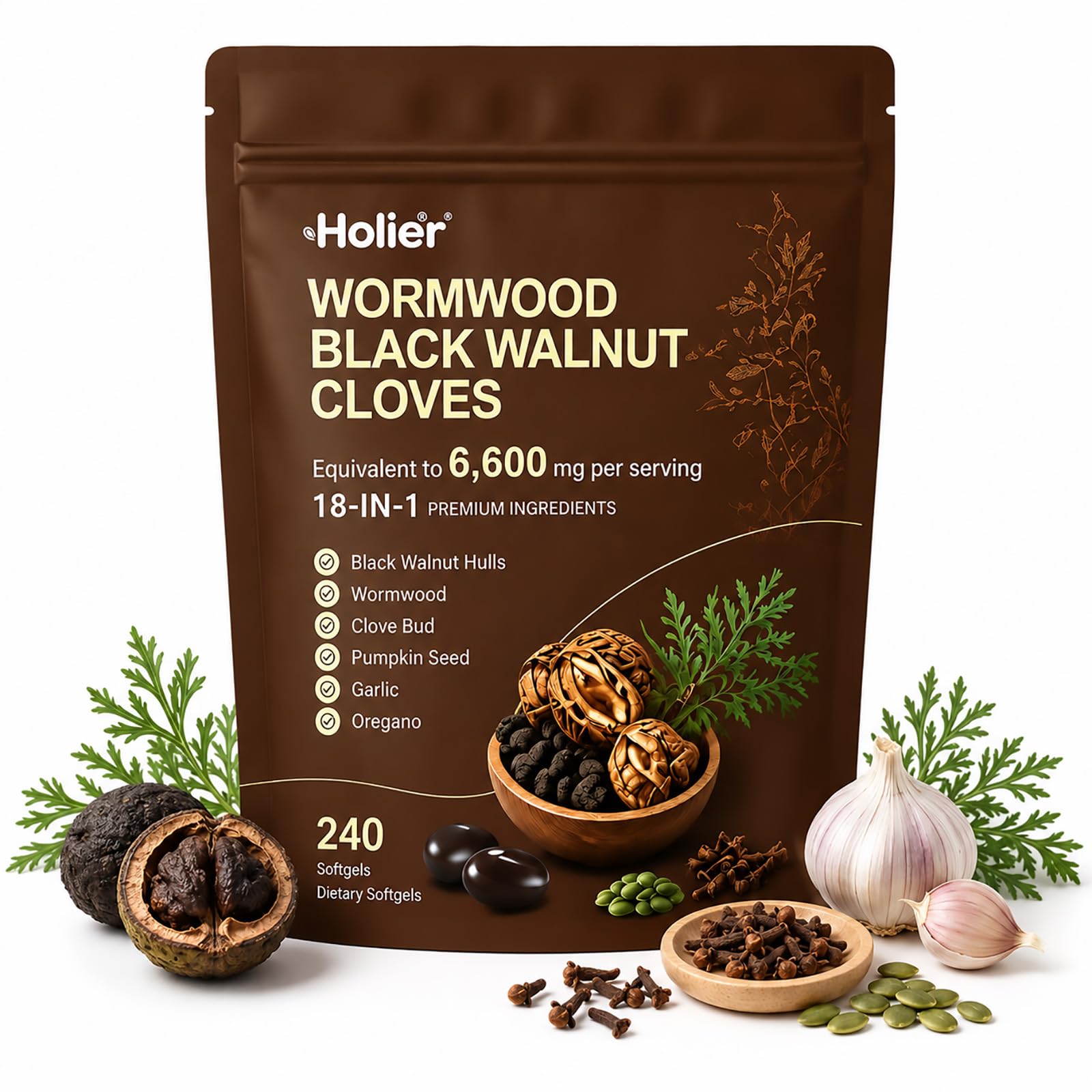 Holier 18-in-1 Wormwood Black Walnut Cloves - 240 Softgels