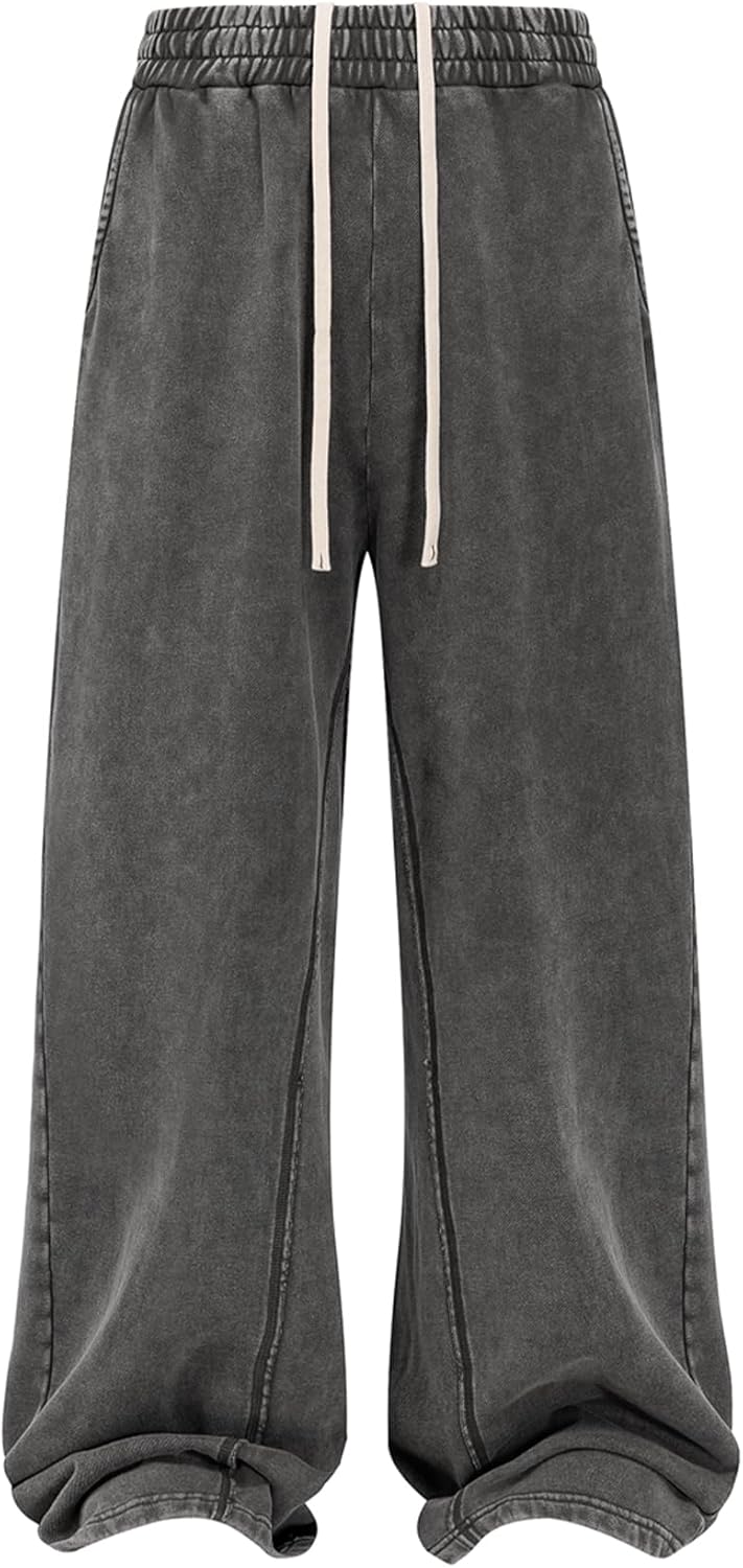 Colorful world Mens Sweatpants Acid Washed Elastic Waist Drawstring Sweat Pants Cotton Baggy Streetwear Pant with Pockets