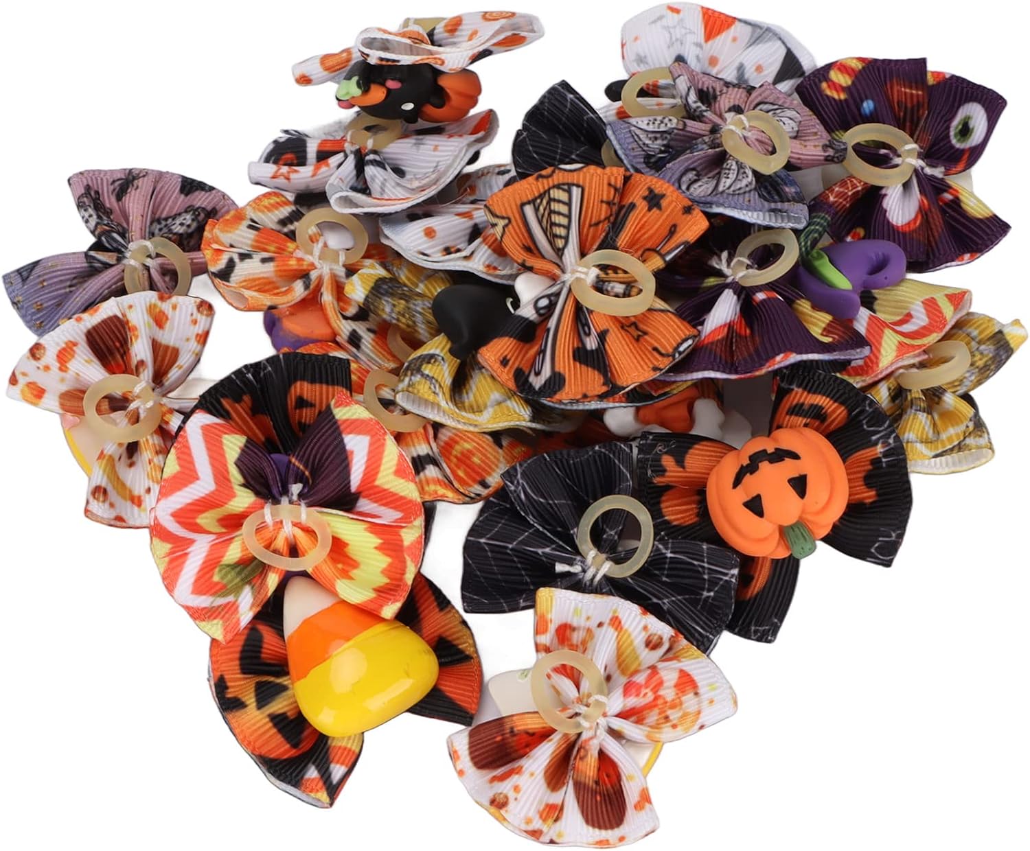 24 Pieces Halloween Dog Hair Bows with Rubber Bands Small Dog Grooming Bows for Dogs Puppy Cat Pet Hair Accessories 10
