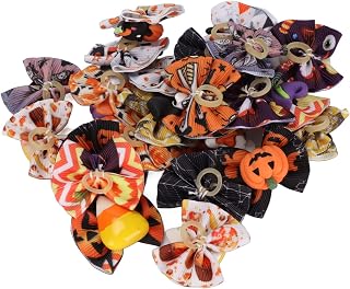 Chrees 24-pack halloween hundhårrosetter, handgjorda husdjursskötsel gummiband med pumpa dödskallemönster för hundar katter