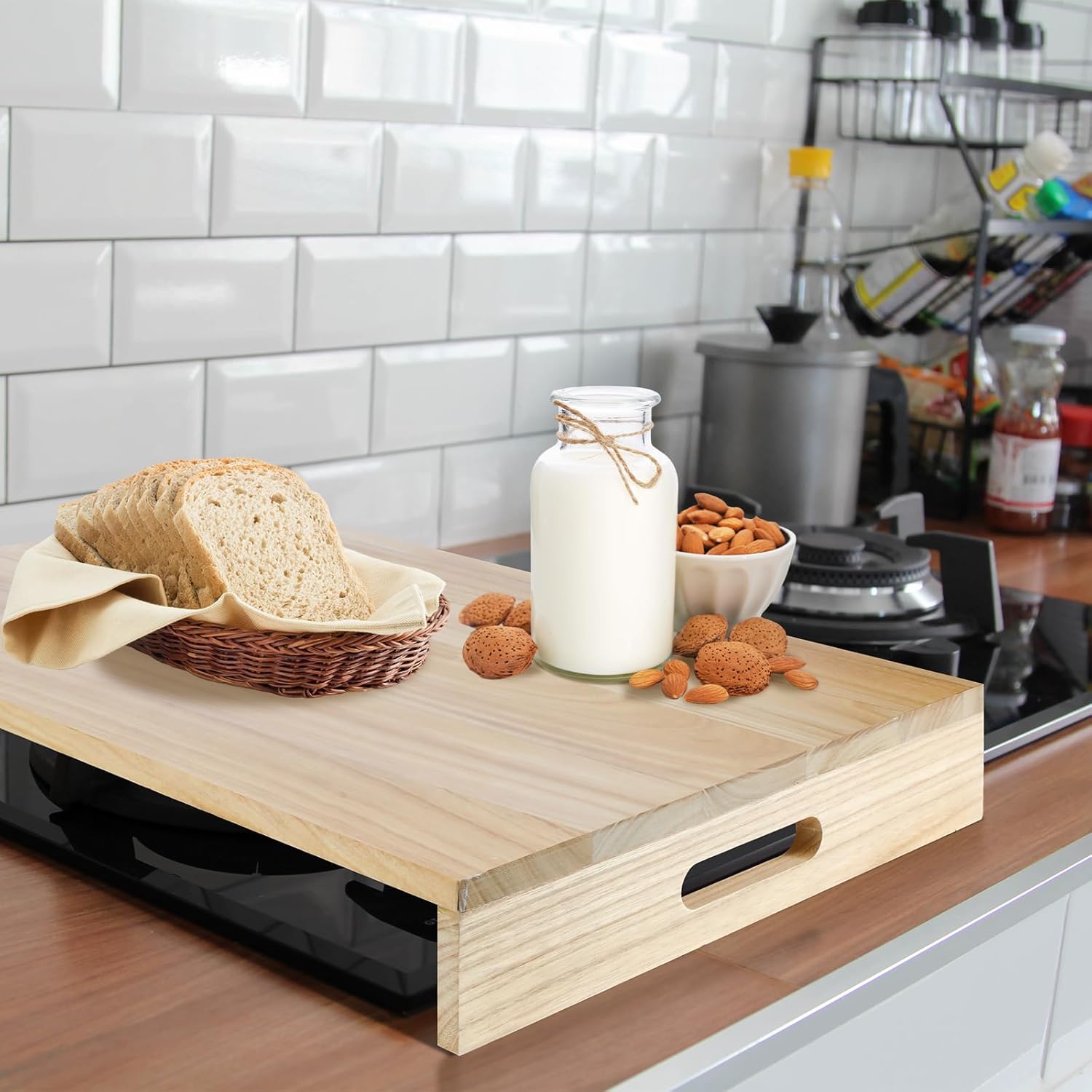 Wooden Stove Top Cover Board for Electric Stove Gas Stove Noodle Board Stove Cover 21.2 x 14.7 x 3 Inch Cutting Board Rv Farmhouse Sink Cover Pace Stove Burner Covers
