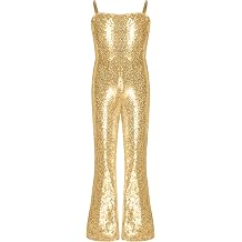 Choomomo Girls Sparkly Disco Jumpsuit Sequins Dance Playsuit Adjustable Straps Bell-Bottoms Bodysuit