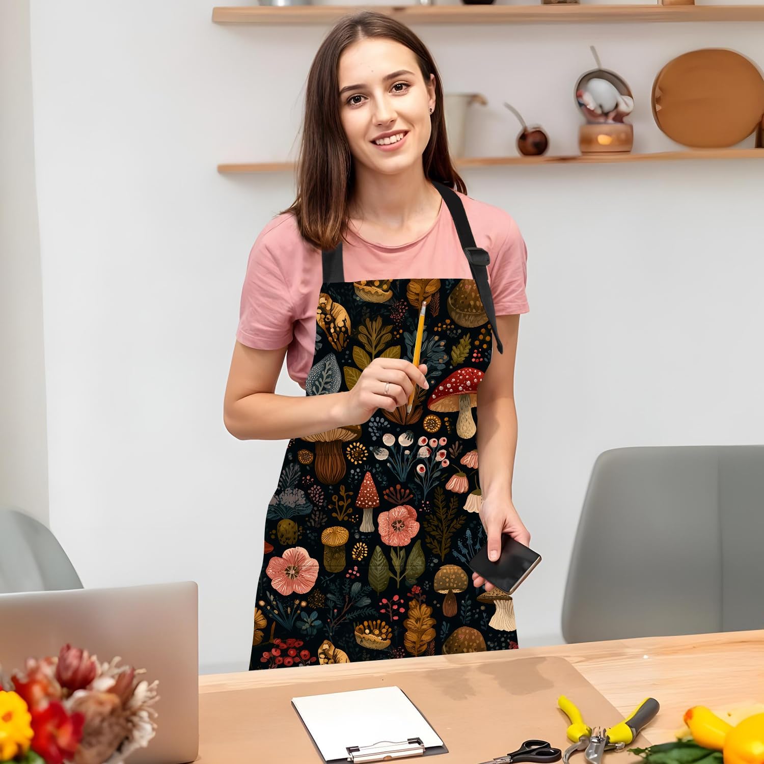 ANNA QUEEN Funny Aprons with Pocket for Women & Men, Cute Cooking Apron, Adjustable Kitchen Aprons for Baking BBQ