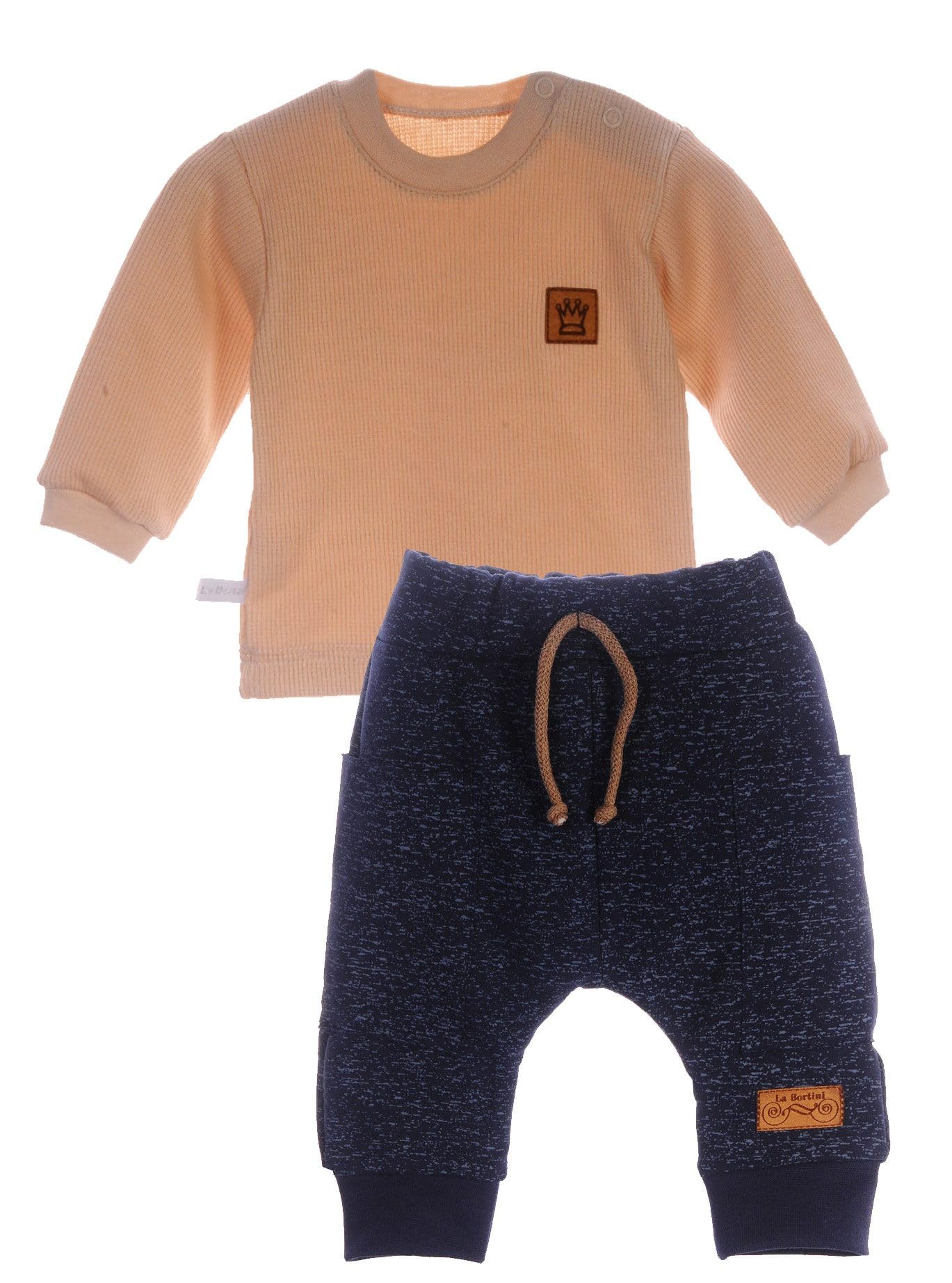 Baby Kinder Bekleidungsset Langarmshirt Hose Beige Blau Zweiteilig Baumwolle Outfit bequem Erstausstattung Alltag