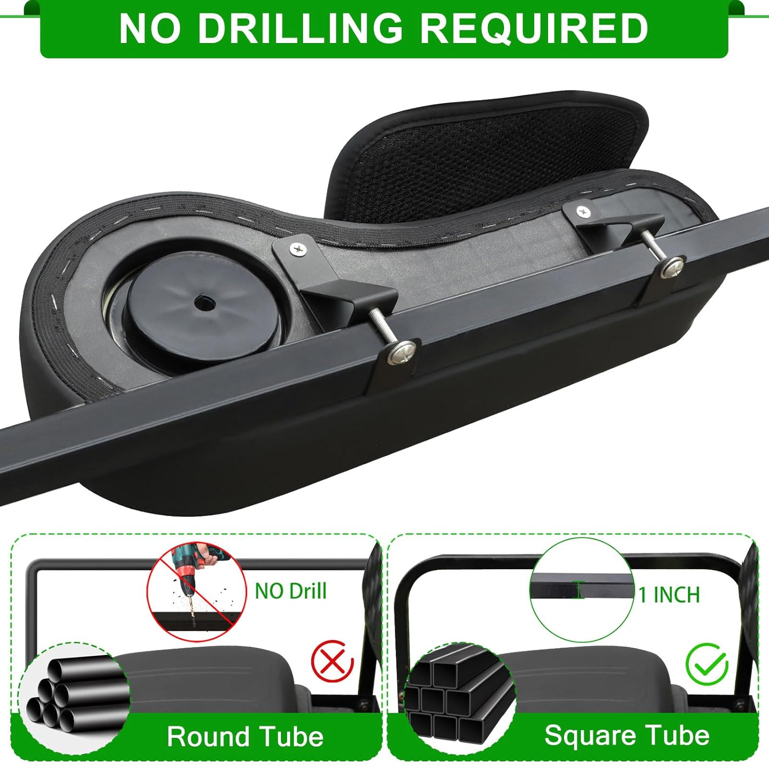 iLSKW Golf Cart Rear Armrest with Cup Holder for Rear Seat,Upgraded Stable Triangle Support Frame, No Drilling Fits 1" Side Square Tube EZGO Club Car DS Precedent Yamaha Golf Carts