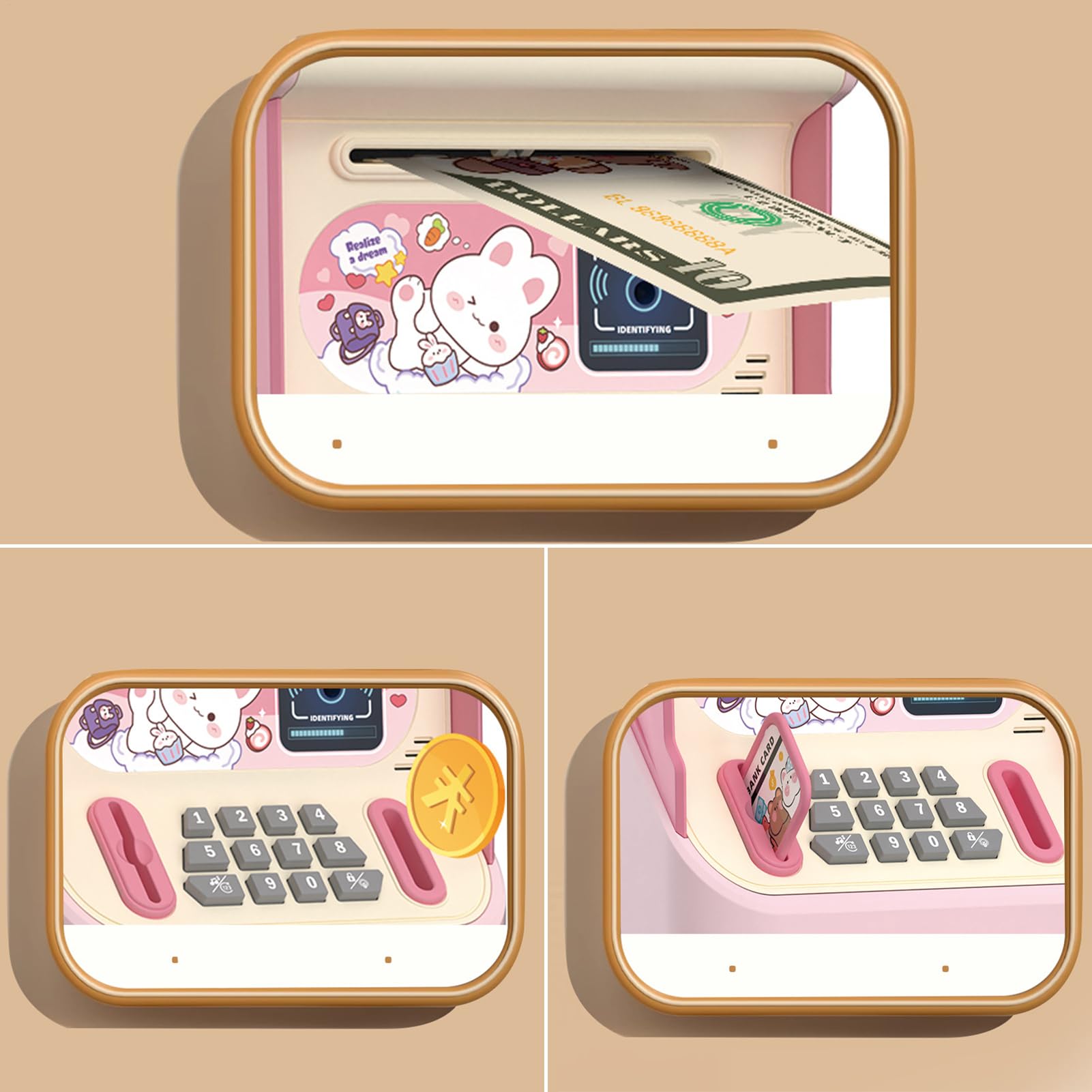 Salvadanaio Bancomat - ABS 25,5 x 13,5 x 13,0 cm | Elettronica con musica e riconoscimento facciale | Banca ATM con avvolgimento automatico per banconote e monete tipo bambini 3+ anni casa