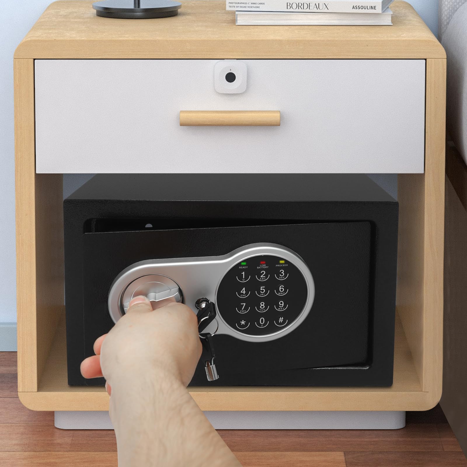 Caja fuerte de pared 31x20x20 cm con llaves y cerradura electrónica para dinero joyas