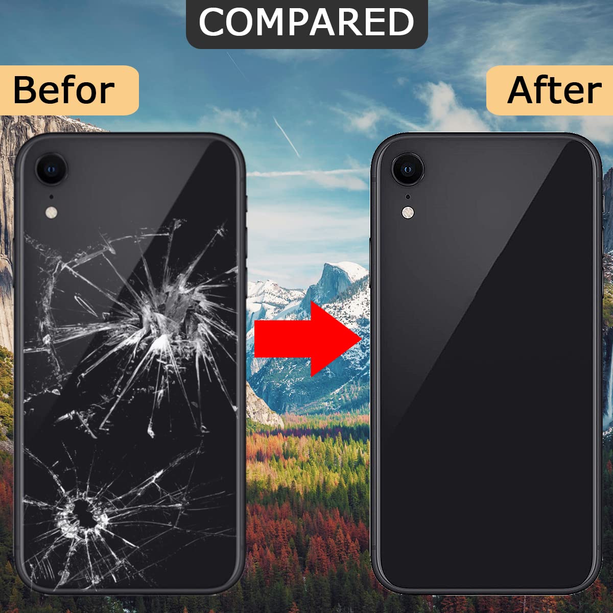 Tylna tylna obudowa, zamiennik szkła, kompatybilny z iPhone XR, profesjonalny zestaw narzędzi do napraw, wstępnie zainstalowany klej i gumowe paski (6,1 cala/czarna)