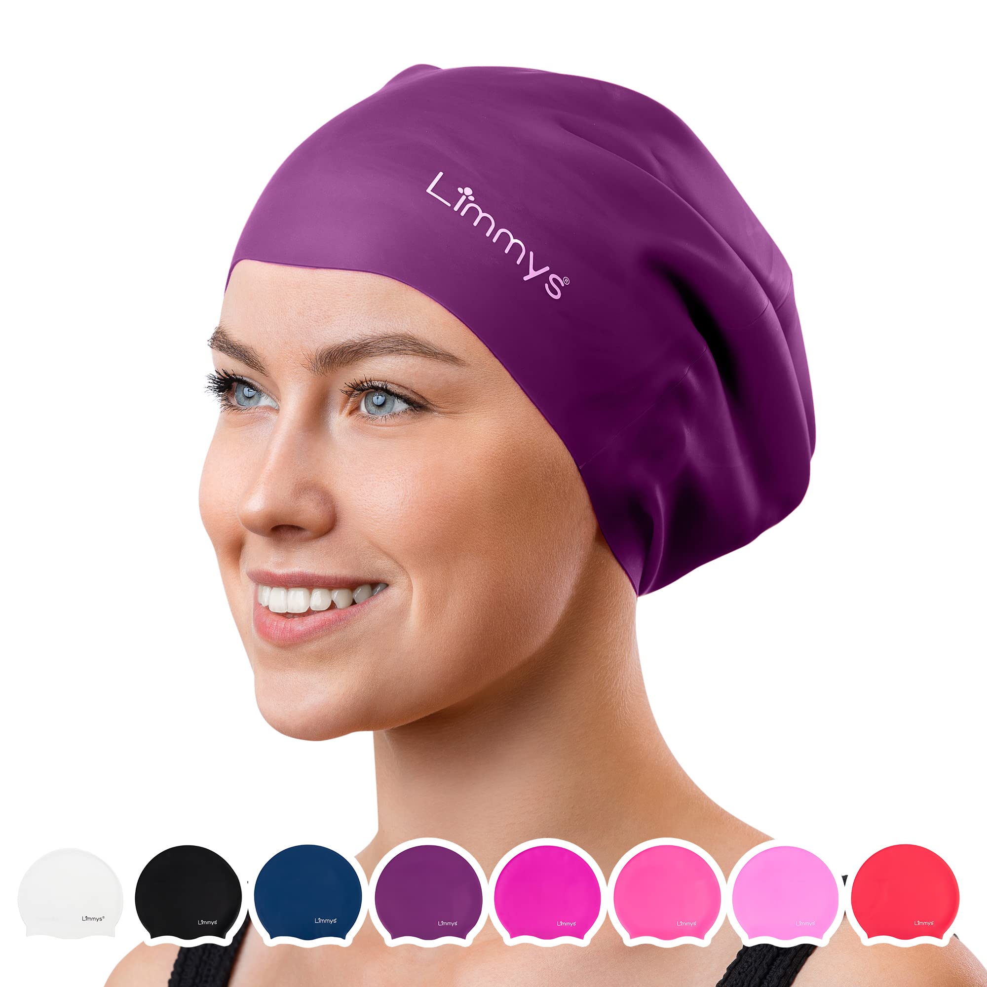 Limmys Gorro de Natación de Adulto con Pelo Largo – Gorro de Piscina 100% Silicona – Gorro de Piscina de Hombre y Mujer Cómodo, Elástico Gorros de Natación